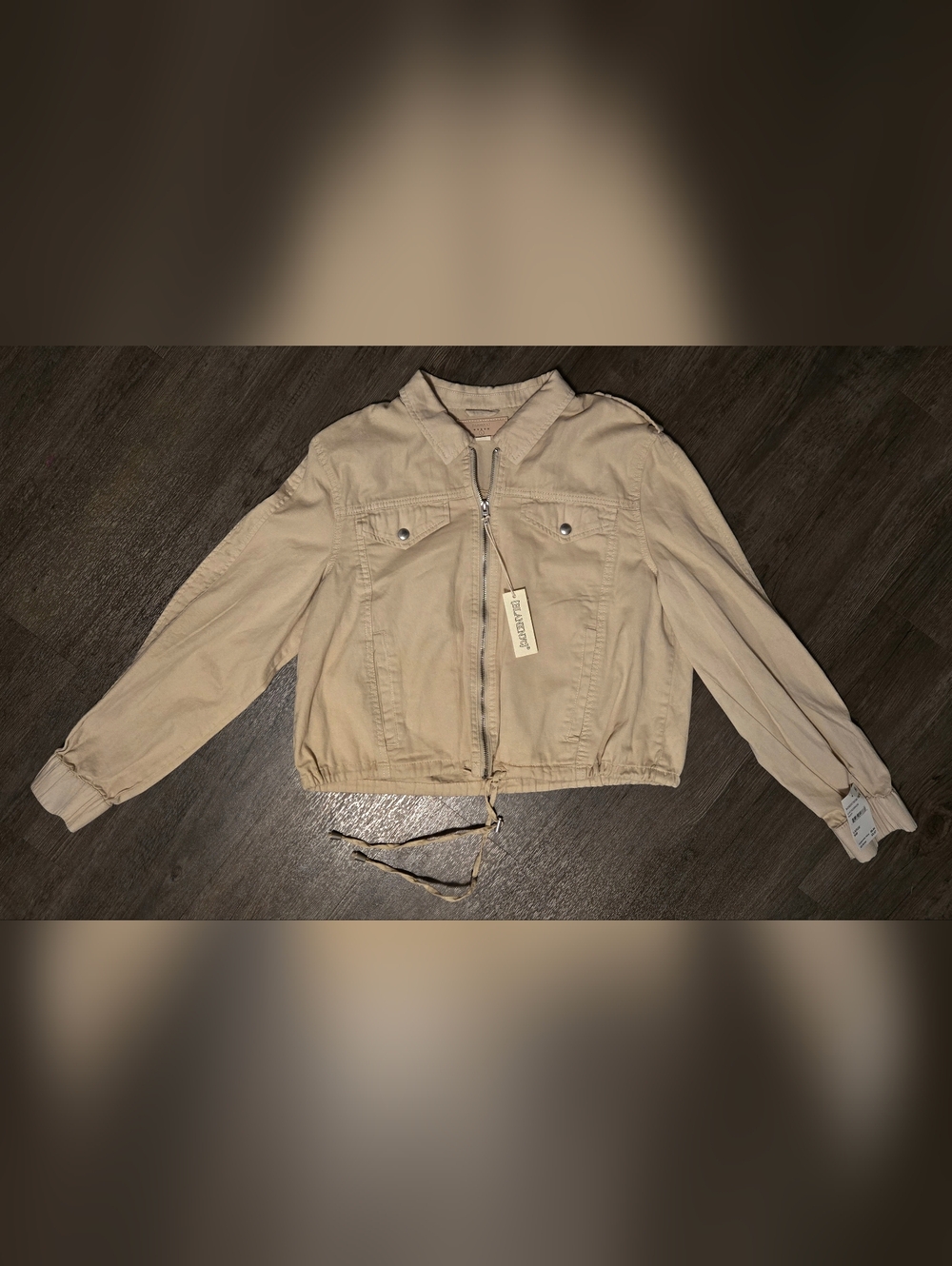 BLANKNYC Cropped Utility Jacket Women’s Large Beige Zip Front NWT Nordstrom”